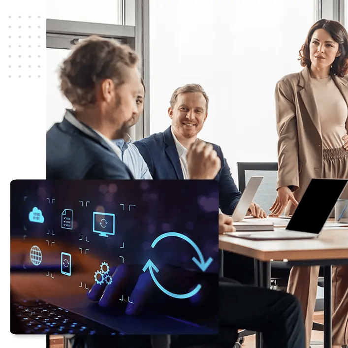 A team using technology to collaboratively solve problems in credentialing